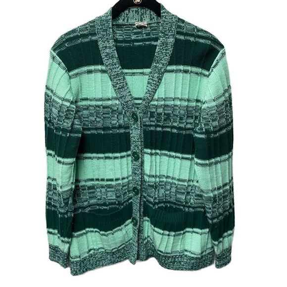 Miss K Sweaters - Vintage 70s 80s Miss K Acrylic Two-tone Green Knit Sweater